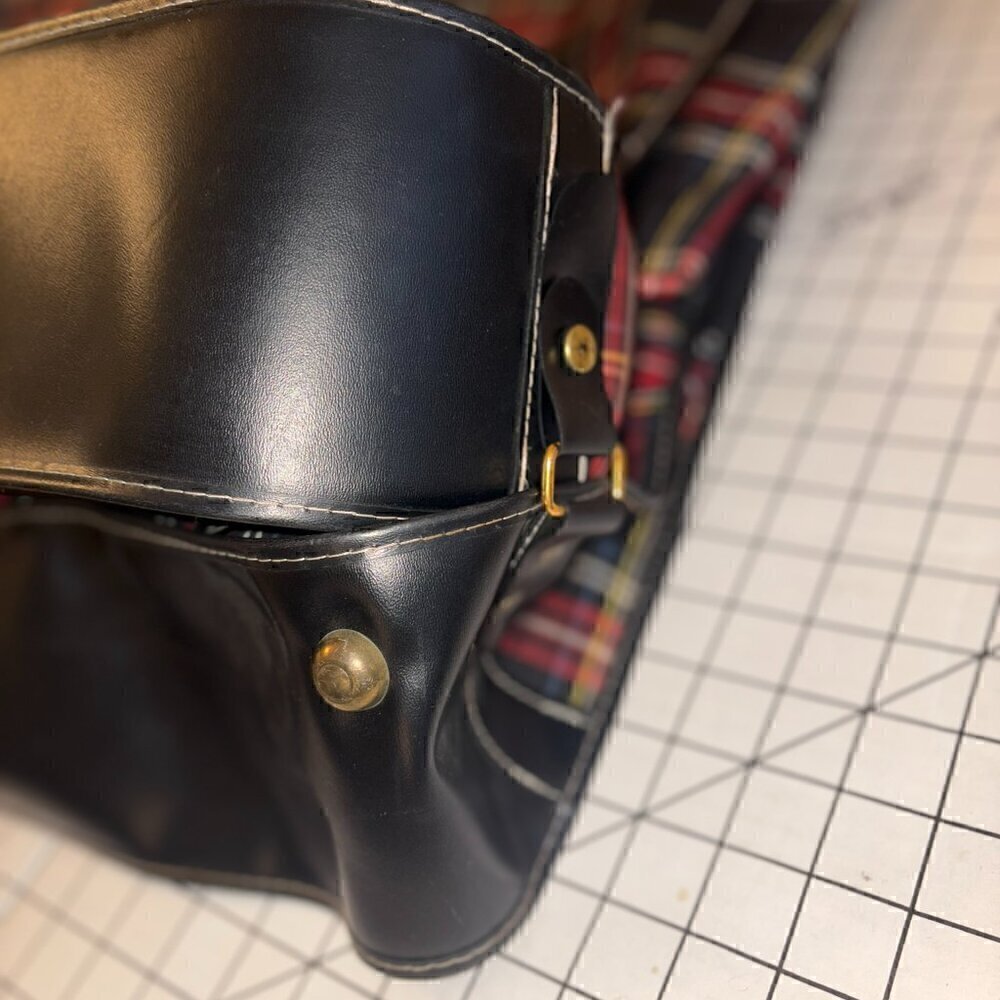 Vintage Tartan Plaid Hanging Suit Garment Bag - Leather Handle Original Hardware - Picture 8 of 12